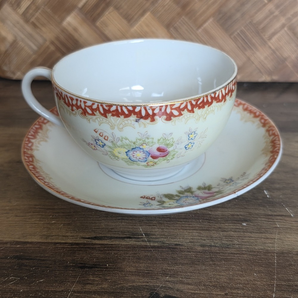 MB Occupied Japan Teacup & Saucer Set Floral Delicate Design Collectible
